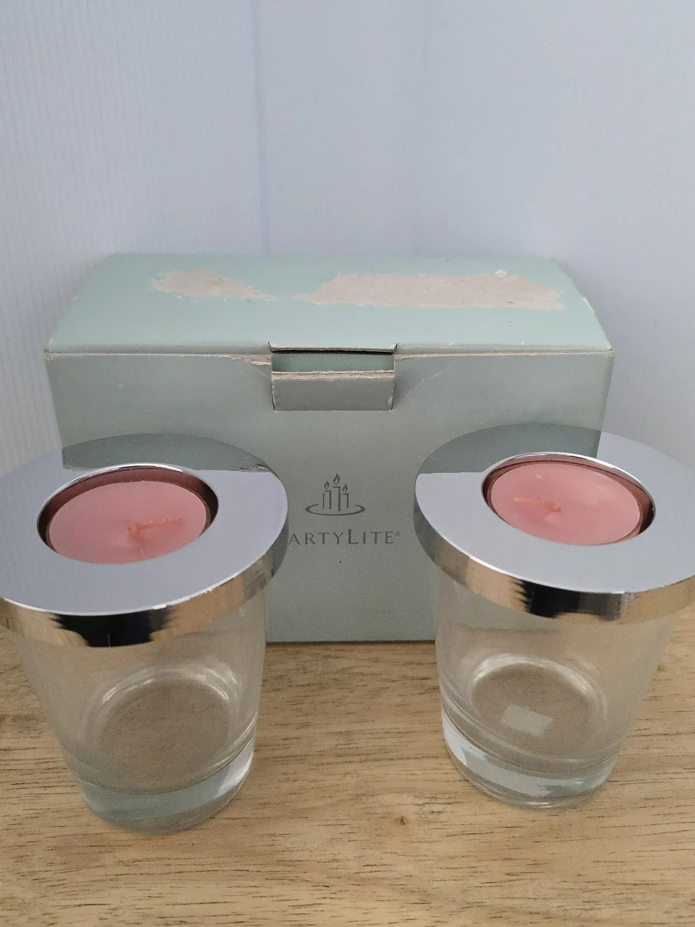 PartyLite Glass Tea Light Holders with Silver Tops - Clear & Silver - Picture 2 of 7